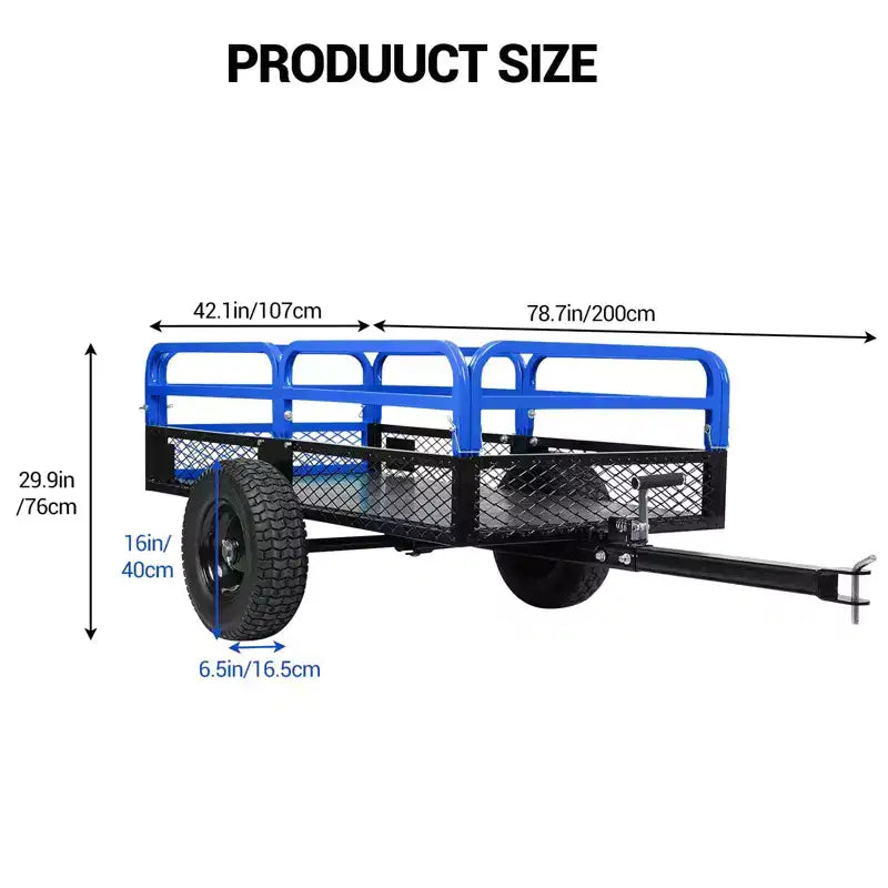 Remorque basculante en acier robuste pour VTT, capacité de 680 kg, 0,42 m³ avec côtés amovibles pour le jardin et la cour