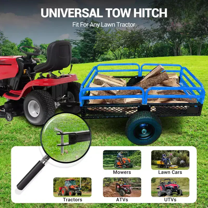 Remorque basculante en acier robuste pour VTT, capacité de 680 kg, 0,42 m³ avec côtés amovibles pour le jardin et la cour
