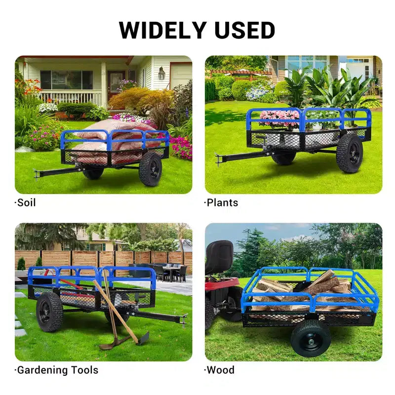 Remorque basculante en acier robuste pour VTT, capacité de 680 kg, 0,42 m³ avec côtés amovibles pour le jardin et la cour
