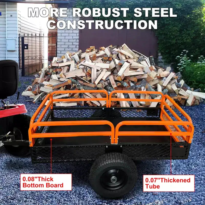 Remorque basculante en acier robuste pour VTT, capacité de 680 kg, 0,42 m³ avec côtés amovibles pour le jardin et la cour