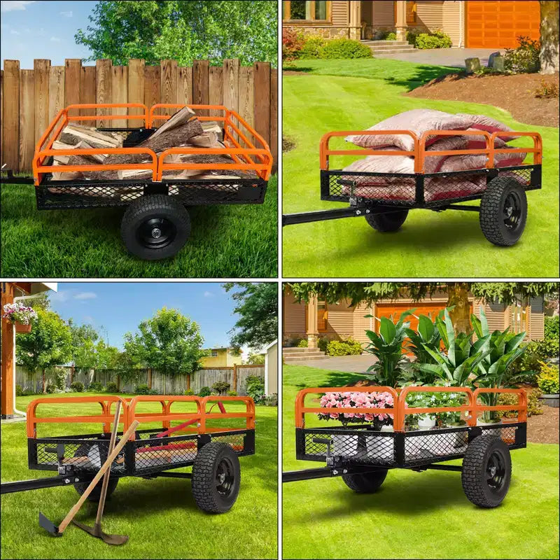 Remorque basculante en acier robuste pour VTT, capacité de 680 kg, 0,42 m³ avec côtés amovibles pour le jardin et la cour