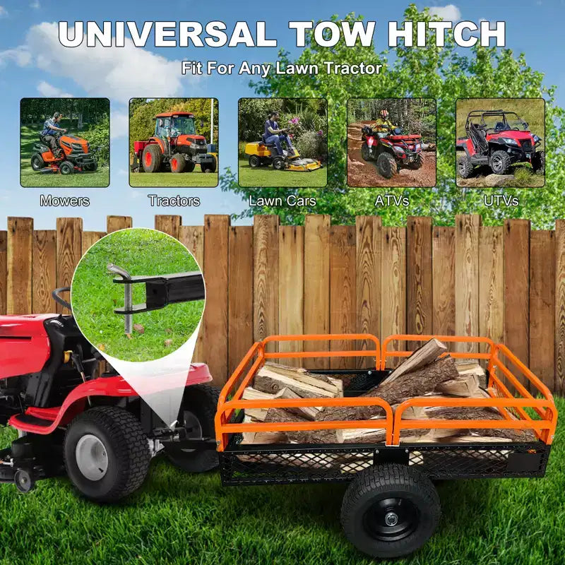 Remorque basculante en acier robuste pour VTT, capacité de 680 kg, 0,42 m³ avec côtés amovibles pour le jardin et la cour
