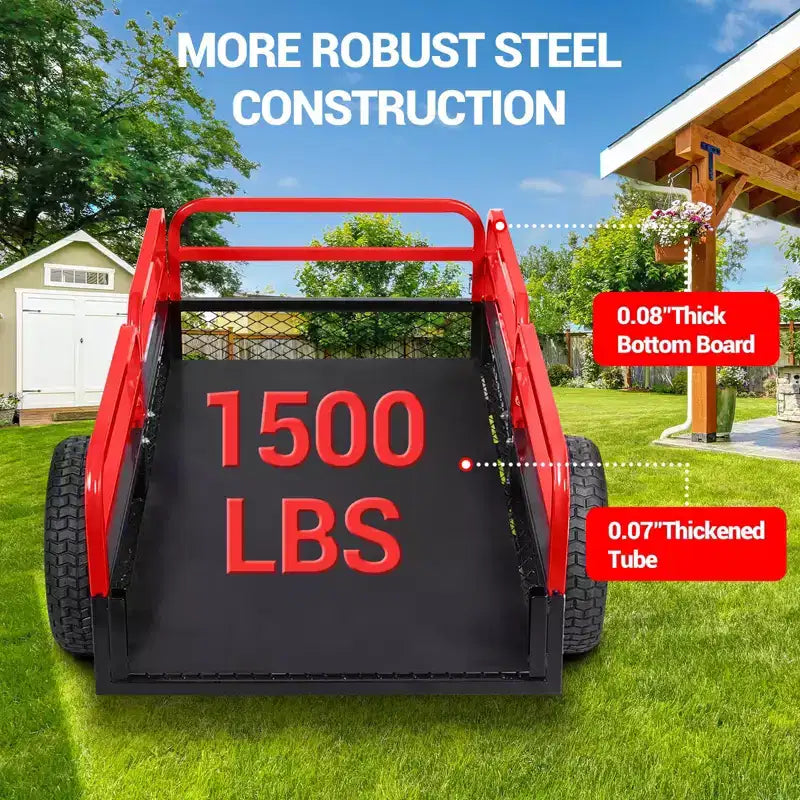 Remorque basculante en acier robuste pour VTT, capacité de 680 kg, 0,42 m³ avec côtés amovibles pour le jardin et la cour