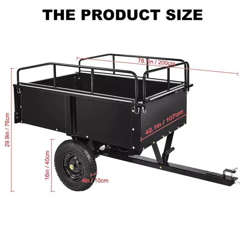 Remorque basculante en acier robuste pour VTT, capacité de 680 kg, 0,42 m³ avec côtés amovibles pour le jardin et la cour