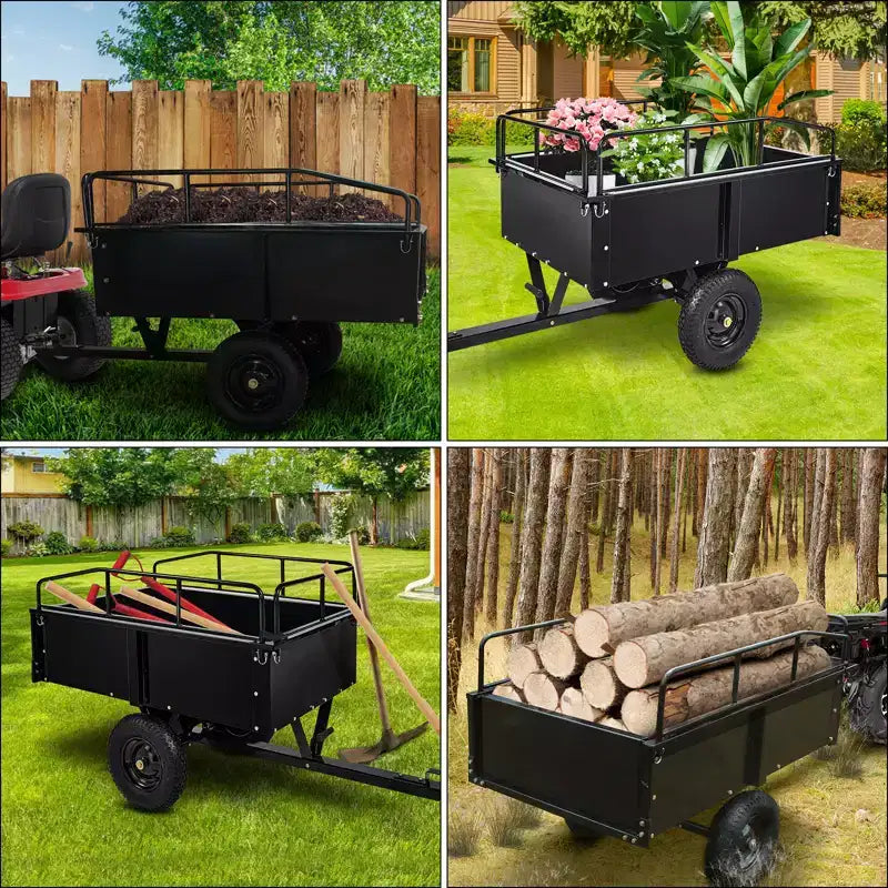 Remorque basculante en acier robuste pour VTT, capacité de 680 kg, 0,42 m³ avec côtés amovibles pour le jardin et la cour