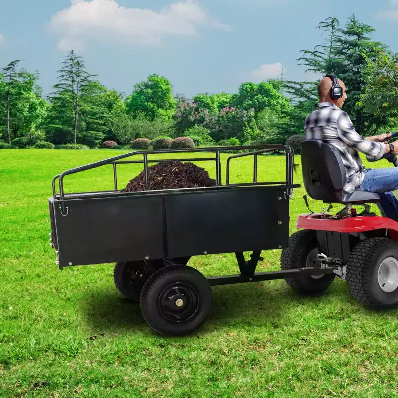 Remorque basculante en acier robuste pour VTT, capacité de 680 kg, 0,42 m³ avec côtés amovibles pour le jardin et la cour