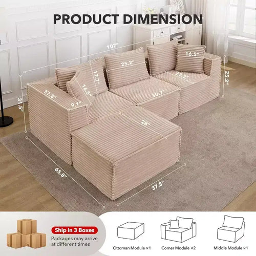 Acekool 107 Canapé modulable Cloud, canapé de sol sans os avec assise profonde pour salon, beige