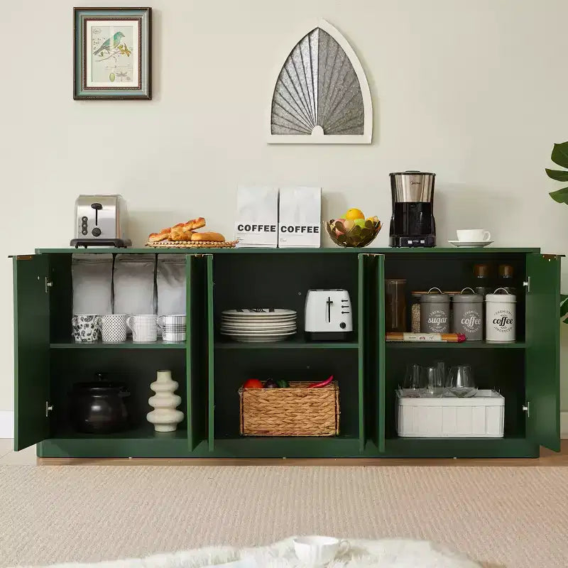 JVNOXK Buffet moderne ondulé de 170 cm, armoire à 6 portes avec fonction de rangement, convient pour la cuisine, la chambre à coucher, le salon, Vert
