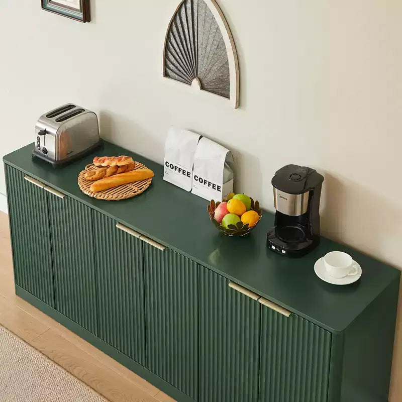 JVNOXK Buffet moderne ondulé de 170 cm, armoire à 6 portes avec fonction de rangement, convient pour la cuisine, la chambre à coucher, le salon, Vert