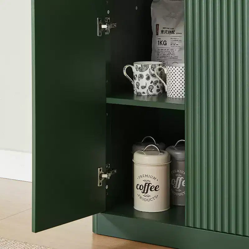 JVNOXK Buffet moderne ondulé de 170 cm, armoire à 6 portes avec fonction de rangement, convient pour la cuisine, la chambre à coucher, le salon, Vert