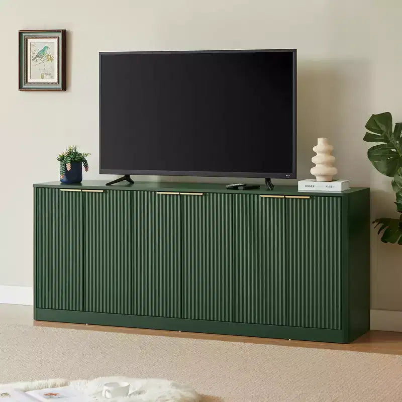JVNOXK Buffet moderne ondulé de 170 cm, armoire à 6 portes avec fonction de rangement, convient pour la cuisine, la chambre à coucher, le salon, Vert