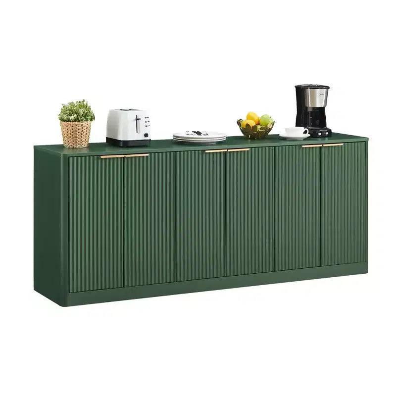 JVNOXK Buffet moderne ondulé de 170 cm, armoire à 6 portes avec fonction de rangement, convient pour la cuisine, la chambre à coucher, le salon, Vert