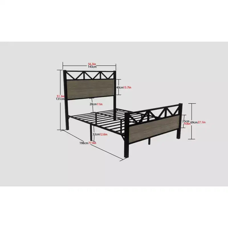 Cadre de lit double MAYEERTY, plateforme robuste avec tête et pied de lit, assemblage facile pour chambre à coucher