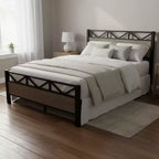 Cadre de lit double MAYEERTY, plateforme robuste avec tête et pied de lit, assemblage facile pour chambre à coucher