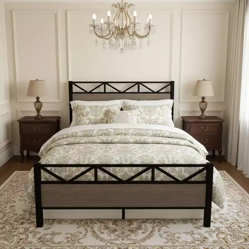 Cadre de lit double MAYEERTY, plateforme robuste avec tête et pied de lit, assemblage facile pour chambre à coucher