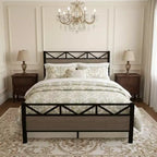 Cadre de lit double MAYEERTY, plateforme robuste avec tête et pied de lit, assemblage facile pour chambre à coucher