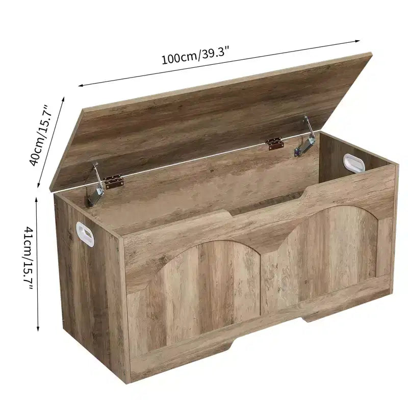 Banc de rangement rétro en bois de 99,8 cm, coffre à jouets robuste avec charnières de sécurité et capacité de 136 kg pour l'entrée et la chambre