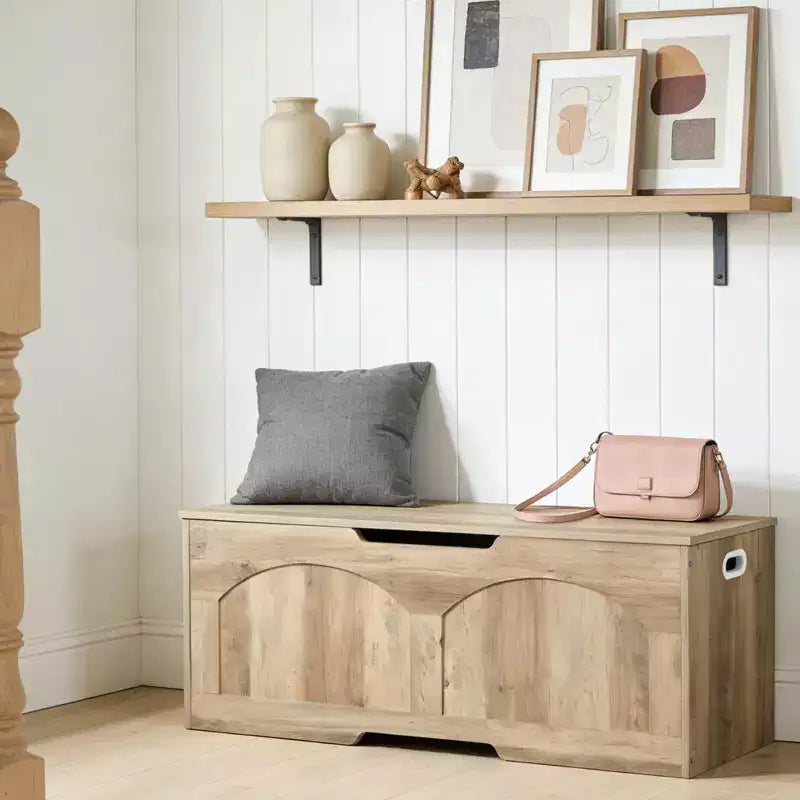 Banc de rangement rétro en bois de 99,8 cm, coffre à jouets robuste avec charnières de sécurité et capacité de 136 kg pour l'entrée et la chambre