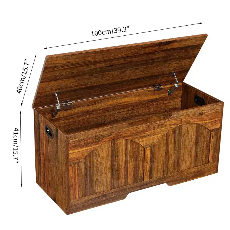 Banc de rangement rétro en bois de 99,8 cm, coffre à jouets robuste avec charnières de sécurité et capacité de 136 kg pour l'entrée et la chambre