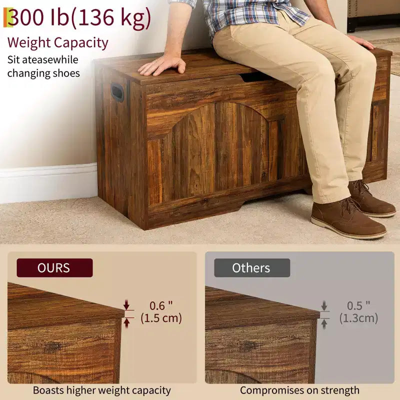 Banc de rangement rétro en bois de 99,8 cm, coffre à jouets robuste avec charnières de sécurité et capacité de 136 kg pour l'entrée et la chambre