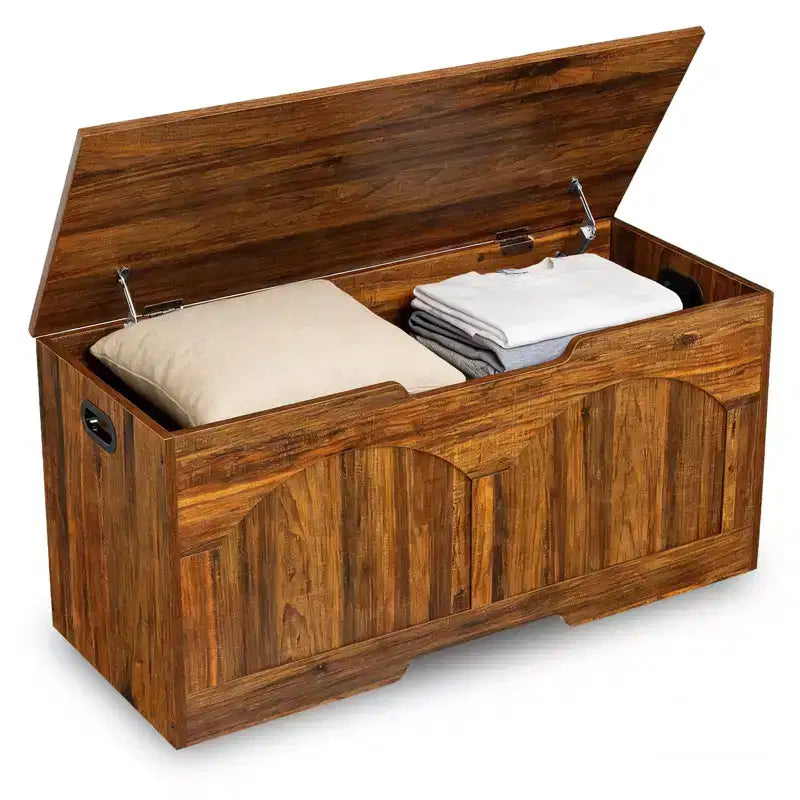 Banc de rangement rétro en bois de 99,8 cm, coffre à jouets robuste avec charnières de sécurité et capacité de 136 kg pour l'entrée et la chambre