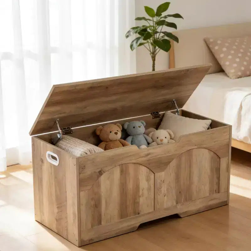 Banc de rangement rétro en bois de 99,8 cm, coffre à jouets robuste avec charnières de sécurité et capacité de 136 kg pour l'entrée et la chambre