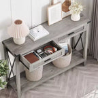 Console rustique moderne avec 2 tiroirs, table étroite en bois de 43 cm pour entrée, salon, couloir