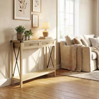 Console rustique moderne avec 2 tiroirs, table étroite en bois de 43 cm pour entrée, salon, couloir