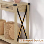 Console rustique moderne avec 2 tiroirs, table étroite en bois de 43 cm pour entrée, salon, couloir