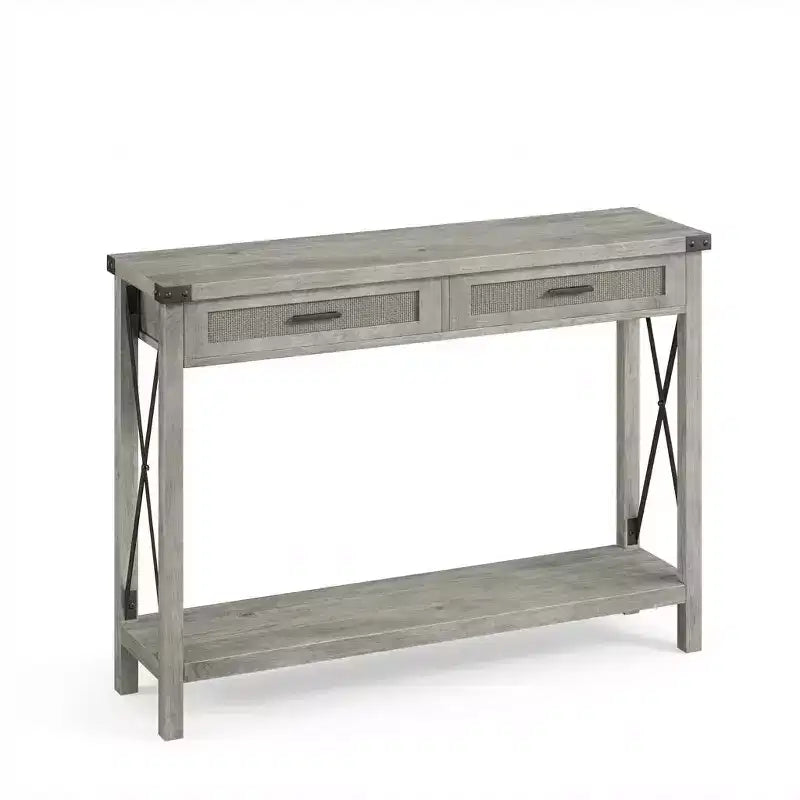 Console rustique moderne avec 2 tiroirs, table étroite en bois de 43 cm pour entrée, salon, couloir