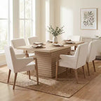 Christopher Knight Home Lindiwe – Ensemble de salle à manger moderne 7 pièces en bois d'hévéa avec table rectangulaire et revêtement en lin