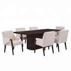 Christopher Knight Home Lindiwe – Ensemble de salle à manger moderne 7 pièces en bois d'hévéa avec table rectangulaire et revêtement en lin