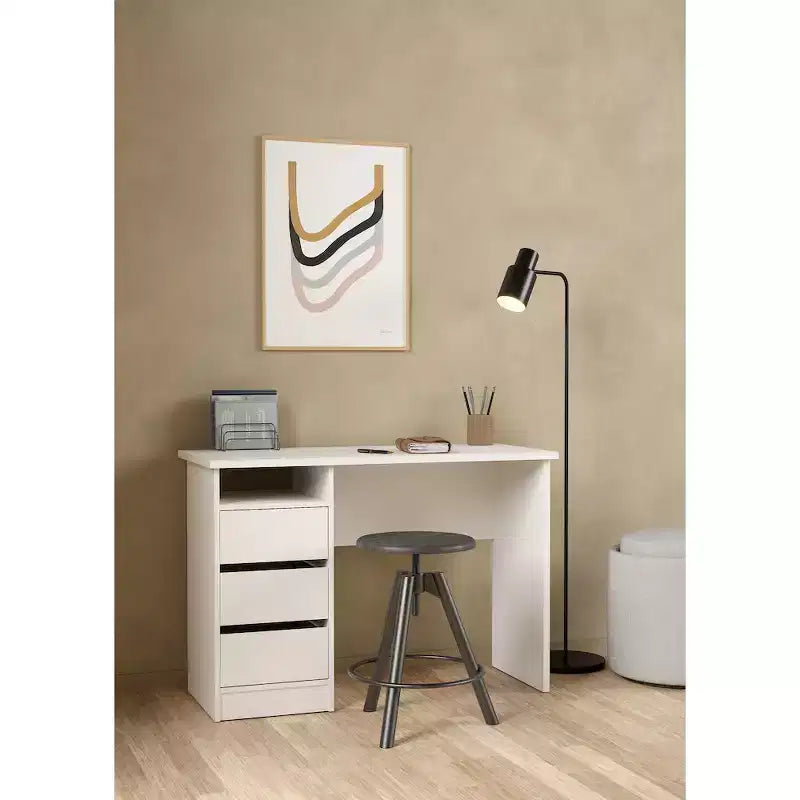 Tvilum, bureau Wes avec 3 tiroirs et étagère ouverte, blanc