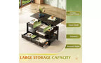 Table basse DEXYLLO, Table à plateau relevable pour salon et salle à manger, Table basse relevable avec 2 tiroirs, Grand rangement et étagère ouverte