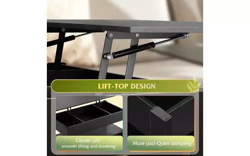 Table basse DEXYLLO, Table à plateau relevable pour salon et salle à manger, Table basse relevable avec 2 tiroirs, Grand rangement et étagère ouverte