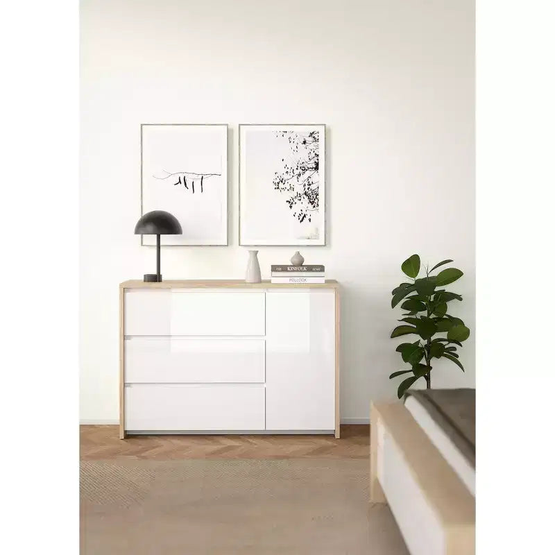 Tvilum, buffet avec 3 tiroirs et 1 porte, 117 cm de large, modèle Next