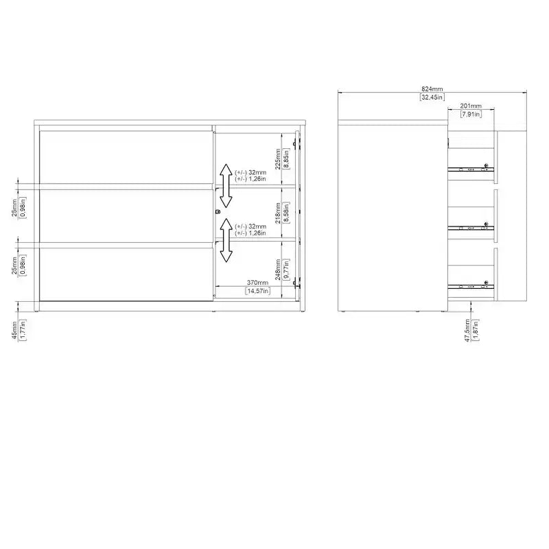 Tvilum, buffet avec 3 tiroirs et 1 porte, 117 cm de large, modèle Next
