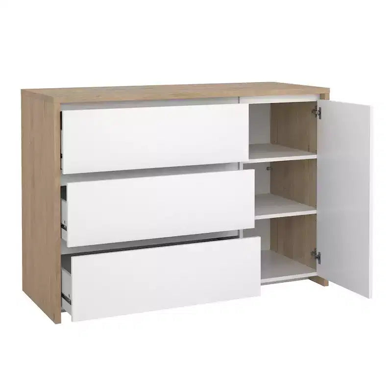 Tvilum, buffet avec 3 tiroirs et 1 porte, 117 cm de large, modèle Next