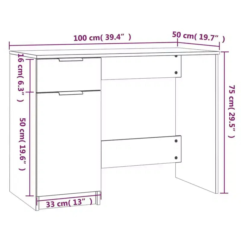 vidaXL Bureau gris sonoma Bois d'ingénierie 100 x 50 x 75 cm Bureau