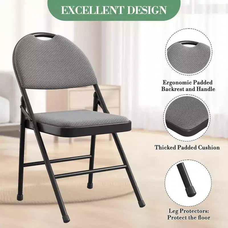 Lot de 6 chaises pliantes Chaises pliantes en tissu avec sièges rembourrés, cadre en métal, empilables, intérieur/extérieur Pour la maison, le bureau, les fêtes, les événements