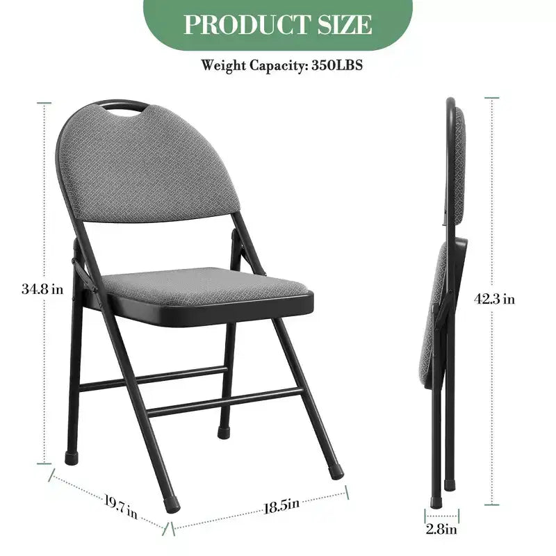 Lot de 6 chaises pliantes Chaises pliantes en tissu avec sièges rembourrés, cadre en métal, empilables, intérieur/extérieur Pour la maison, le bureau, les fêtes, les événements