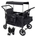 4 Seater Wagon Stroller - Premium All-Terrain Wagon for Kids with Snack Tray, Removable Canopy, Adjustable Push/Pull Handle & Fold, Black
