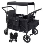 4 Seater Wagon Stroller - Premium All-Terrain Wagon for Kids with Snack Tray, Removable Canopy, Adjustable Push/Pull Handle & Fold, Black