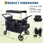 Poussette chariot 4 places – Chariot tout-terrain premium pour enfants avec plateau à goûter, auvent amovible, poignée réglable à pousser/tirer et pliage, noir