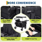 Poussette chariot 4 places – Chariot tout-terrain premium pour enfants avec plateau à goûter, auvent amovible, poignée réglable à pousser/tirer et pliage, noir