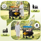 Poussette chariot 4 places – Chariot tout-terrain premium pour enfants avec plateau à goûter, auvent amovible, poignée réglable à pousser/tirer et pliage, noir