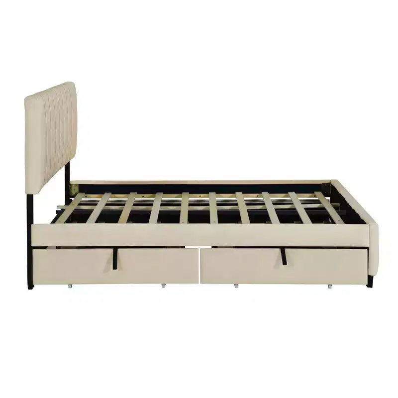 Lit plateforme moderne Luxystar Queen en velours rembourré avec 2 tiroirs et lit gigogne,