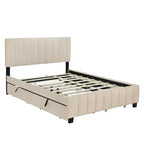 Lit plateforme moderne Luxystar Queen en velours rembourré avec 2 tiroirs et lit gigogne,