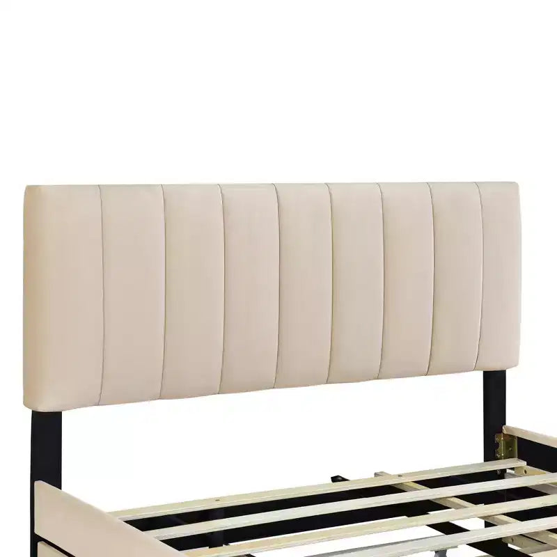 Lit plateforme moderne Luxystar Queen en velours rembourré avec 2 tiroirs et lit gigogne,