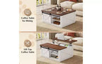 DEXYLLO Table basse de ferme avec rangement, table basse relevable de 90 cm pour salon, table centrale carrée